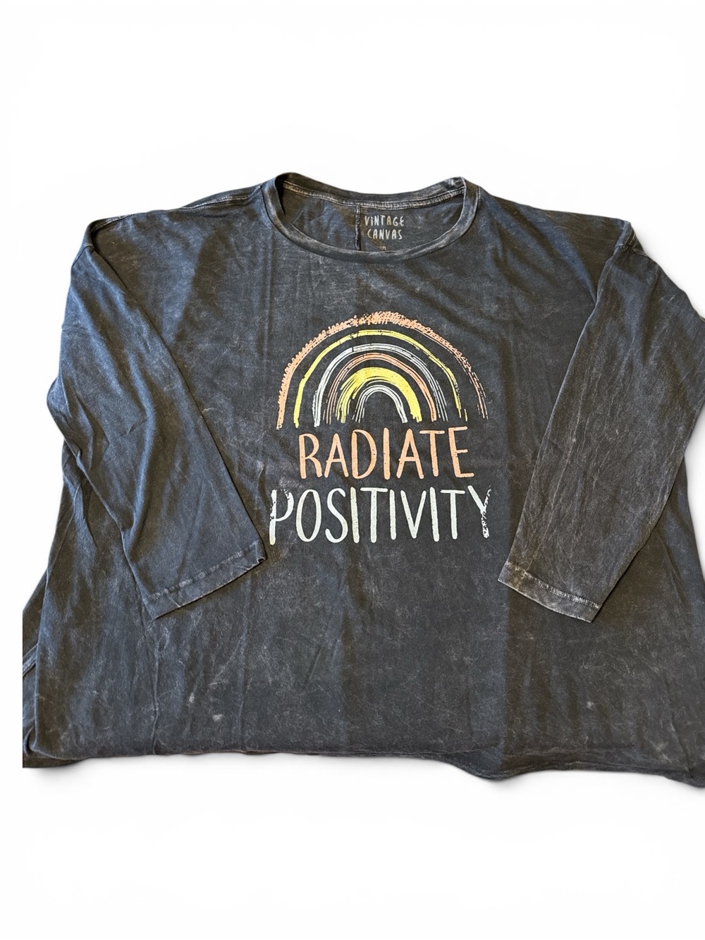 Vintage Canvas “Radiate Positivity” Graphic Tee | Acid Wash Long Sleeve | Size M